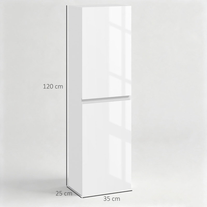kleankin Meuble colonne rangement salle de bain style contemporain 2 placards étagères réglables 35 x 25 x 120 cm blanc laqué(m-3)