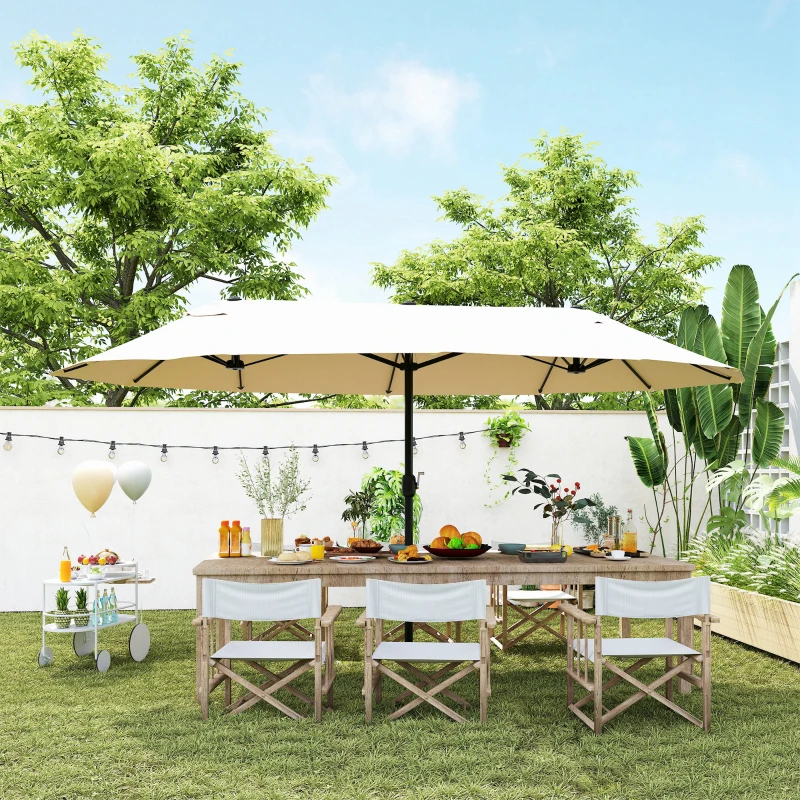 Outsunny Parasol de Jardin Exterieur 4,6 x 2,7 m, Grand Parasol Double Rectangulaire avec Manivelle, Polyester 180 g/m², Crème