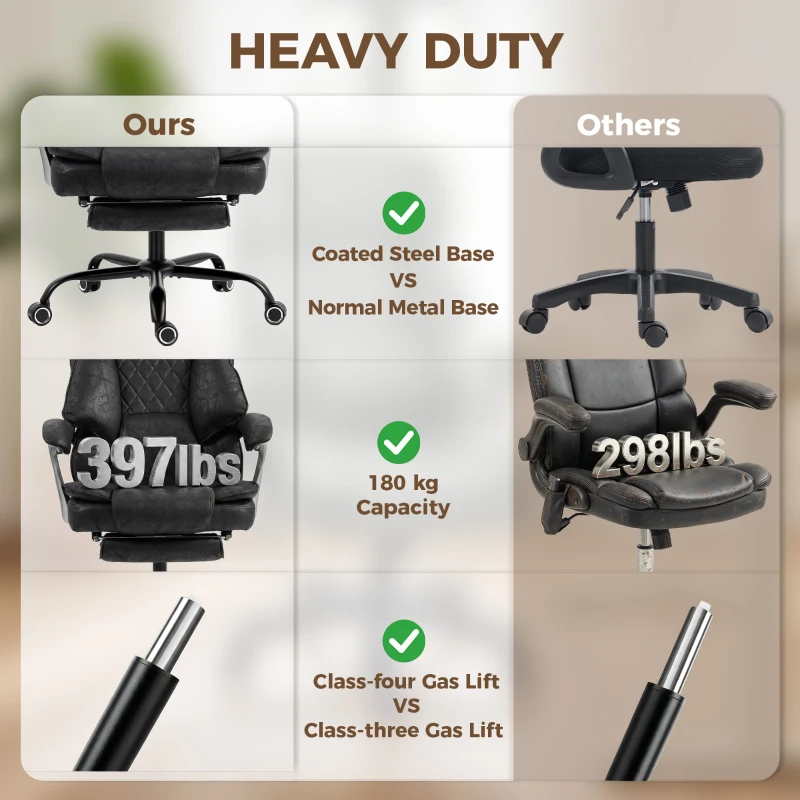 HOMCOM Executive Office Chair, Leathaire Big and Tall Office Chair 180 kg with Wide Seat, Reclining, Lumbar Support, Black