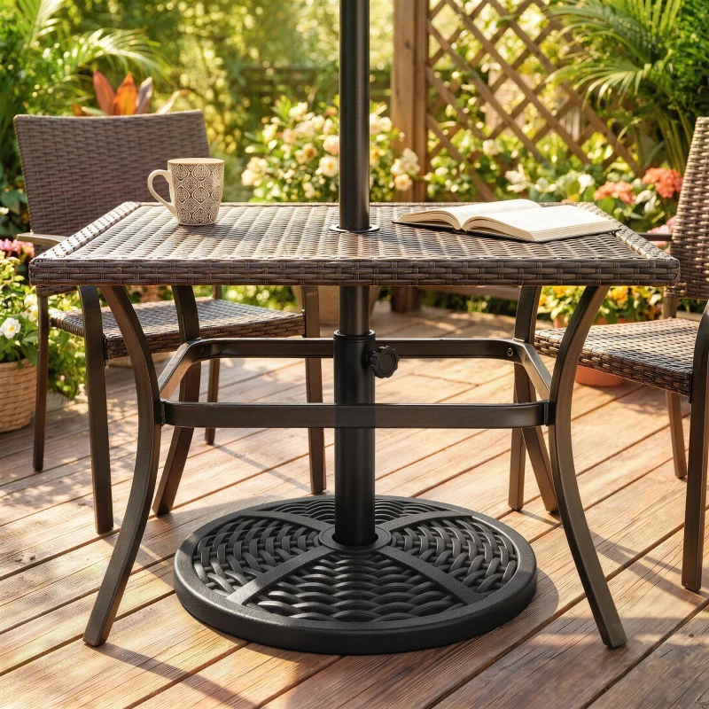 Outsunny Base per Ombrellone da Giardino Rotonda Effetto Rattan Ø45cm Peso da 9.5kg, Nero