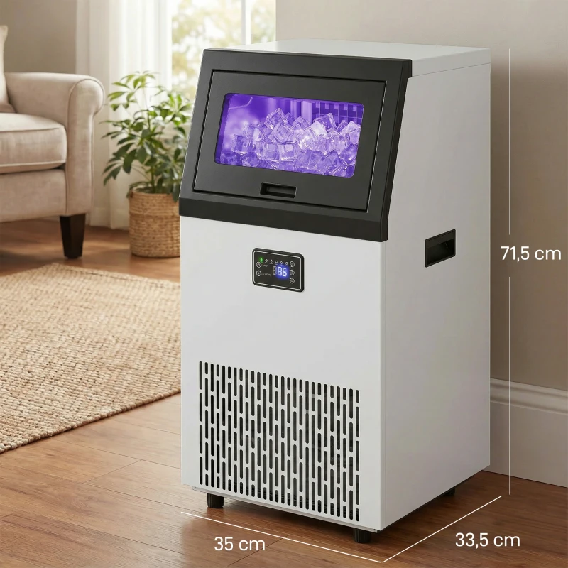 HOMCOM Gewerbliche Eiswürfelmaschine, 55 kg/24h Edelstahl Unterbau- oder freistehende Eiswürfelmaschine mit 13 kg Speicher