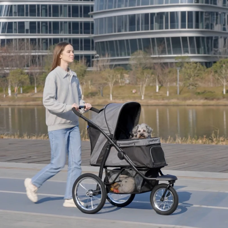 PawHut Foldable Pet stroller, Dog Buggy with Three Wheels, for Small/Medium Dogs, Grey