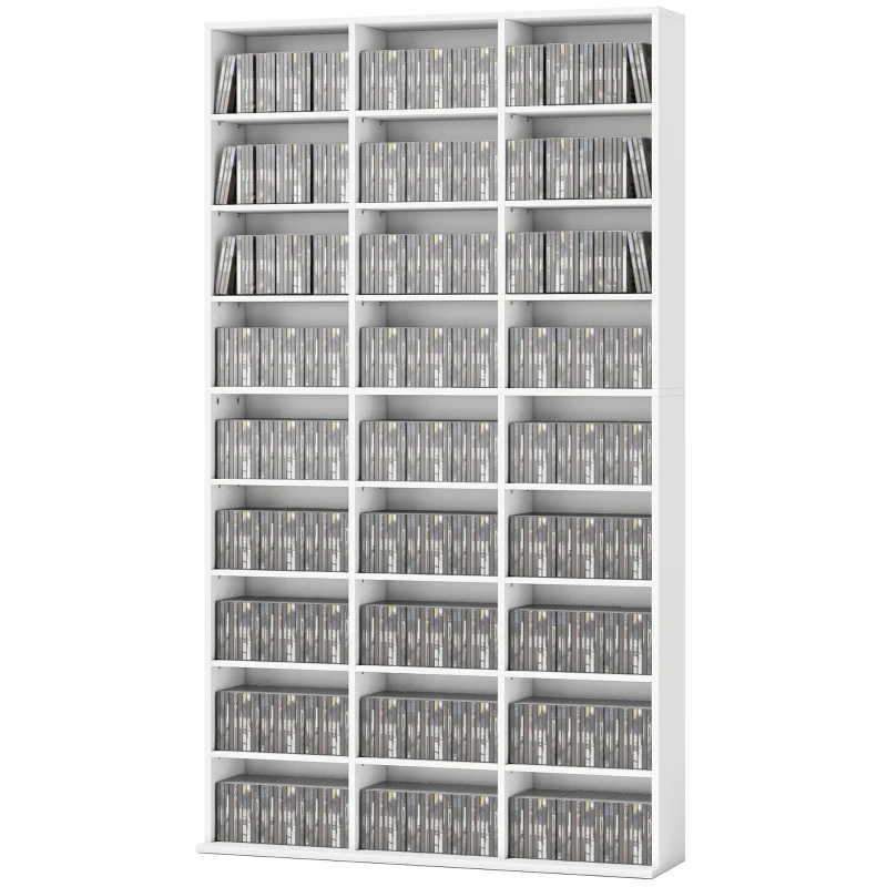 HOMCOM 835 CD/500 DVD Storage Unit, Blu-ray Media Storage Shelf with 27 Compartments and 21 Adjustable Shelves, White