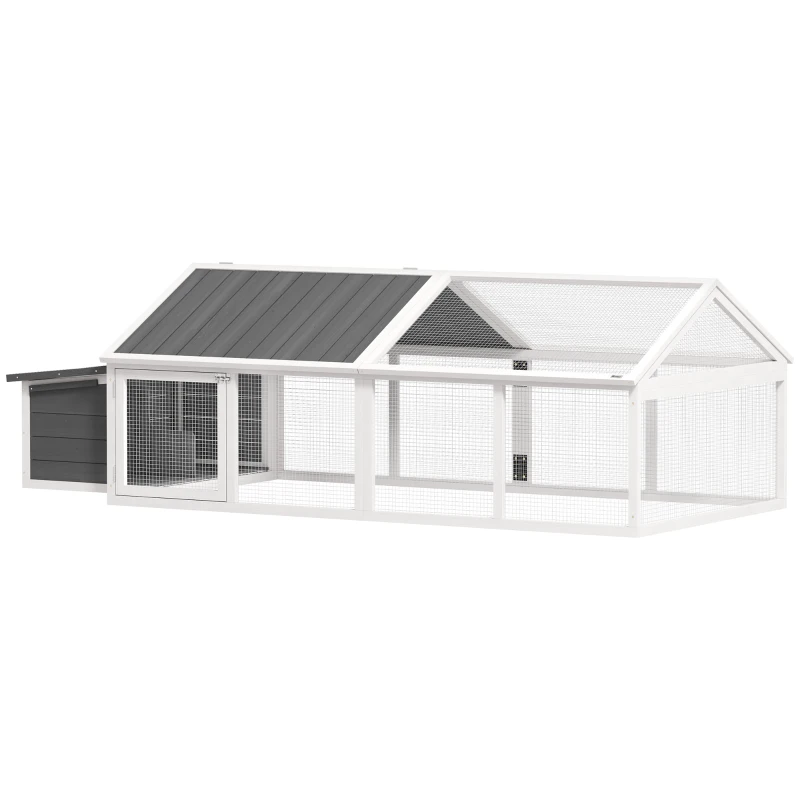 PawHut Poulailler pour poules cage à poule avec nichoir porte et toit ouvrable pour 4 et 8 poules 240 x 112,5 x 76 cm blanc