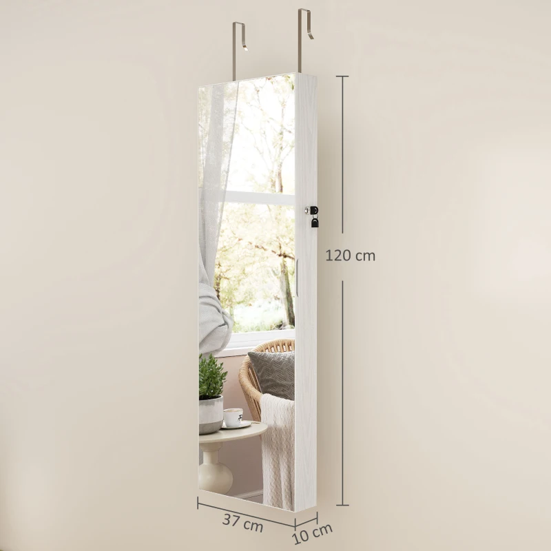 HOMCOM Schmuckschrank mit LED Spiegelschrank Wandschrank Wand-/Türmontage MDF