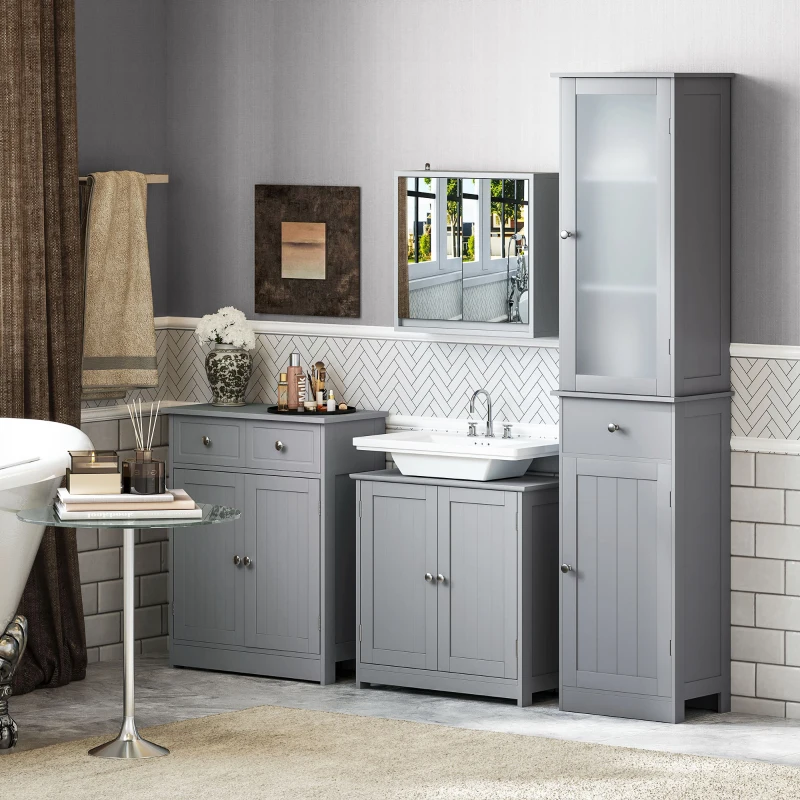kleankin Meuble salle de bain sous lavabo - meuble sous-vasque - placard 2 portes avec étagère 60L x 30l x 60H cm - en bois Gris