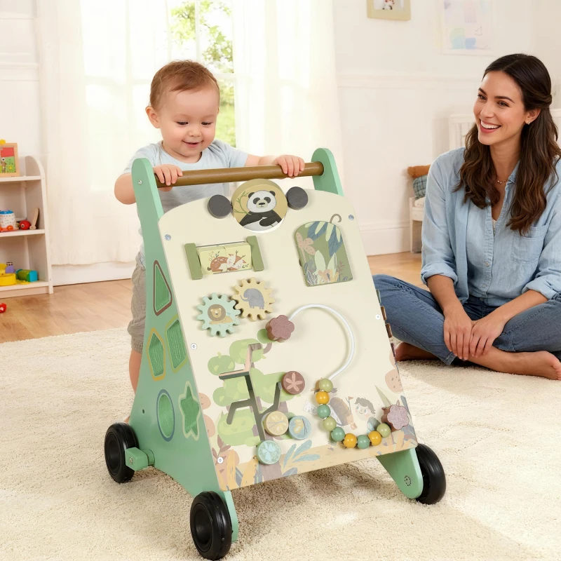AIYAPLAY Andador de Madeira para Bebé Centro de Atividades de Aprendizagem Montessori com Controlo de Velocidade com Xilofone 33,5x36x46,8 cm Verde
