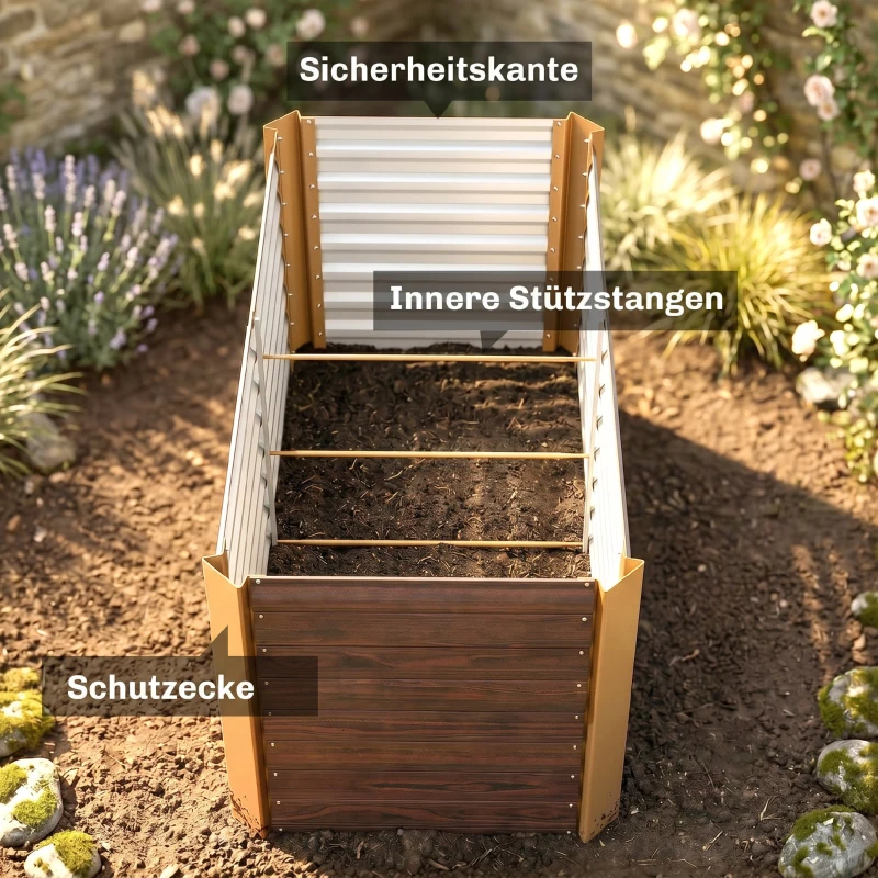 Outsunny Hochbeet 2er-Set, Pflanzkasten, extra tief, Metall, 120 x 60 x 60 cm Braun
