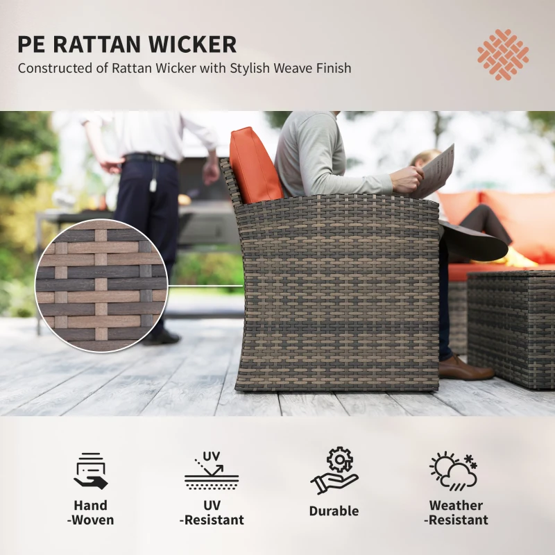 Outsunny 6 Pieces Rattan Garden Furniture Set, 7 Seater Wicker Outdoor Furniture Set with Storage Tea Table & Side Table, Sectional Garden Sofa Set with Cushions, Orange