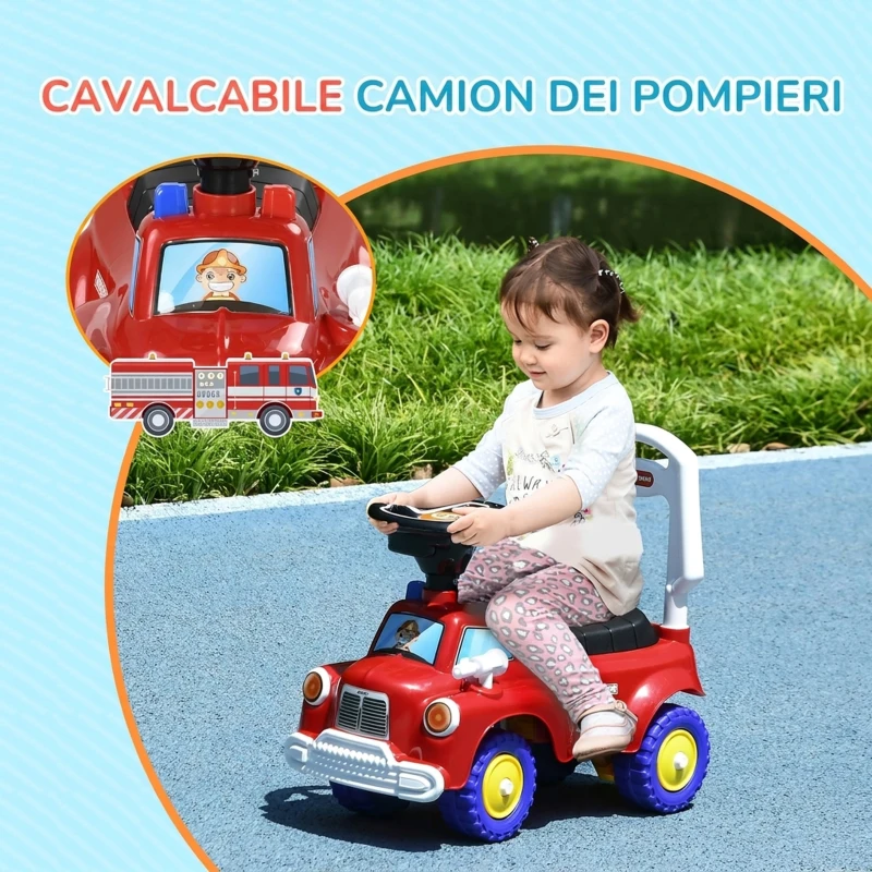 AIYAPLAY Macchina Cavalcabile per Bambini 18-36 Mesi a Spinta Manuale, a Forma di Camion dei Pompieri, Rosso
