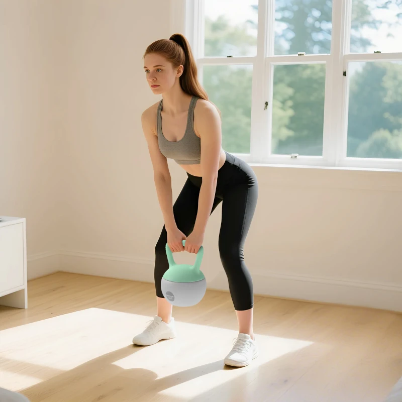 SPORTNOW Kettlebell 10kg Haltère avec Poignée Antidérapante pour Fitness Musculation Cardio, Gris et Vert