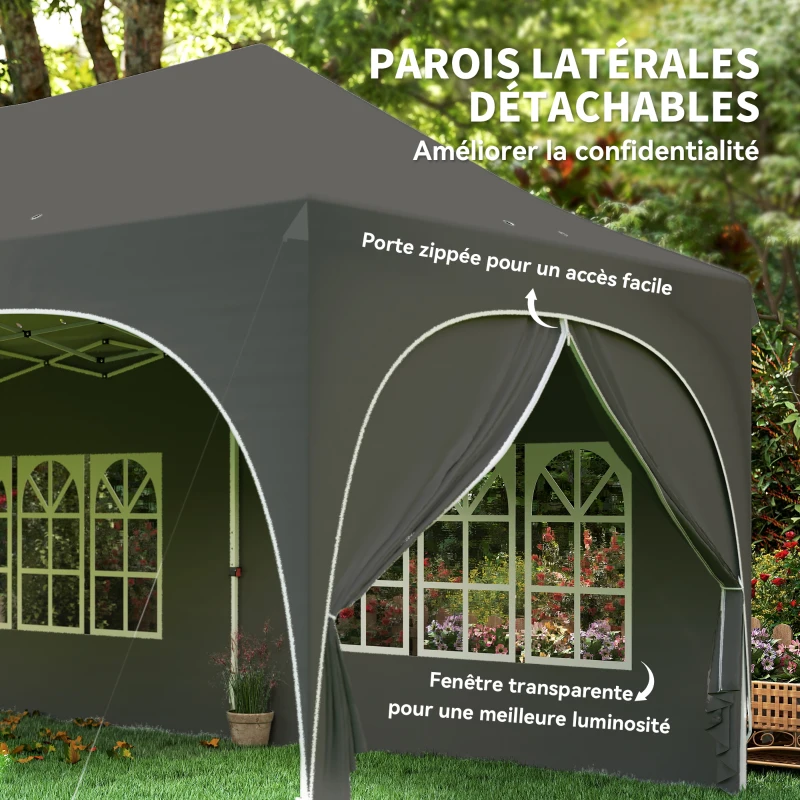 Outsunny Tonnelle pliante barnum imperméable anti-UV  6 parois latérales 6 sacs de sable 12 trous de drainage 3x6m gris