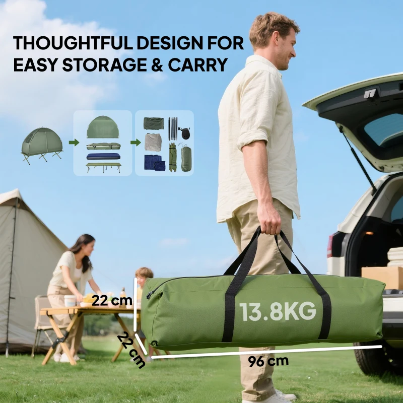 Outsunny 1 person Foldable Camping Tent w/Sleeping Bag Air Mattress Outdoor Hiking Picnic Bed cot w/Foot Pump