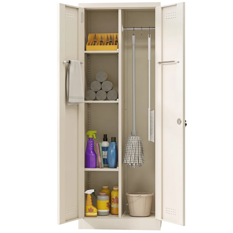 HOMCOM Besenschrank Mehrzweckschrank aus Stahl Vorratsschrank mit Staubsaugerfach & Verstellbaren Einlegeböden 60 x 40 x 165 cm