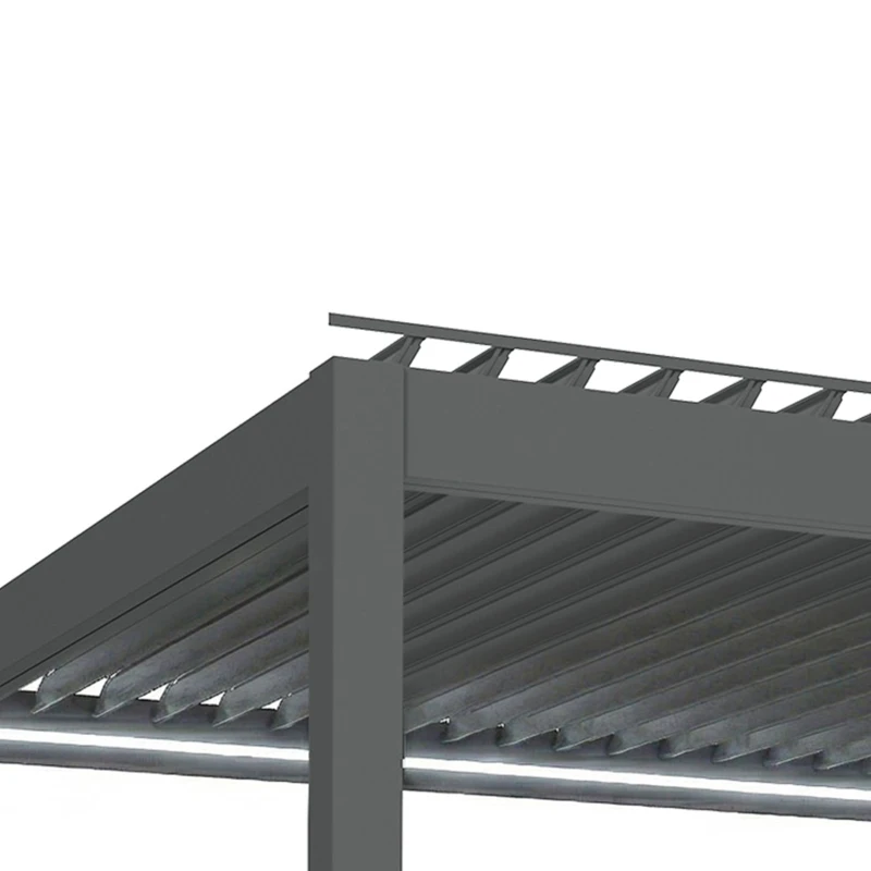 Outsunny 3 x 3(m) Electric Louvered Pergola with LED Lights, Aluminium Pergola Hardtop Gazebo with Remote, Adjustable Roof and Drainage System, Water and UV Proof