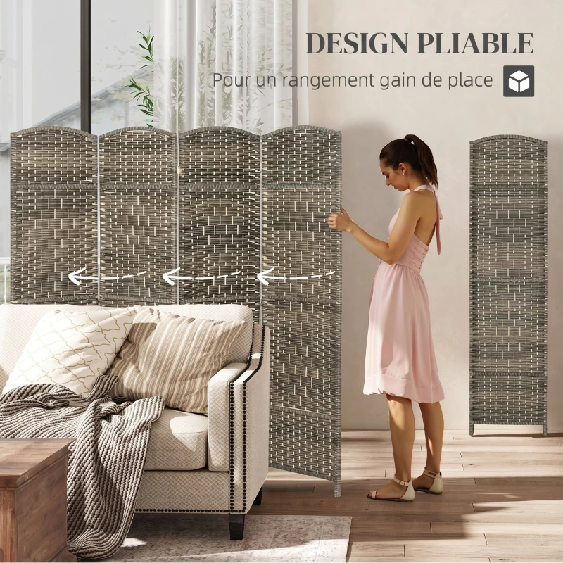 HOMCOM Paravent intérieur en bois 4 panneaux séparateur de pièce pliable pour salon chambre 180 x 180 cm chêne foncé