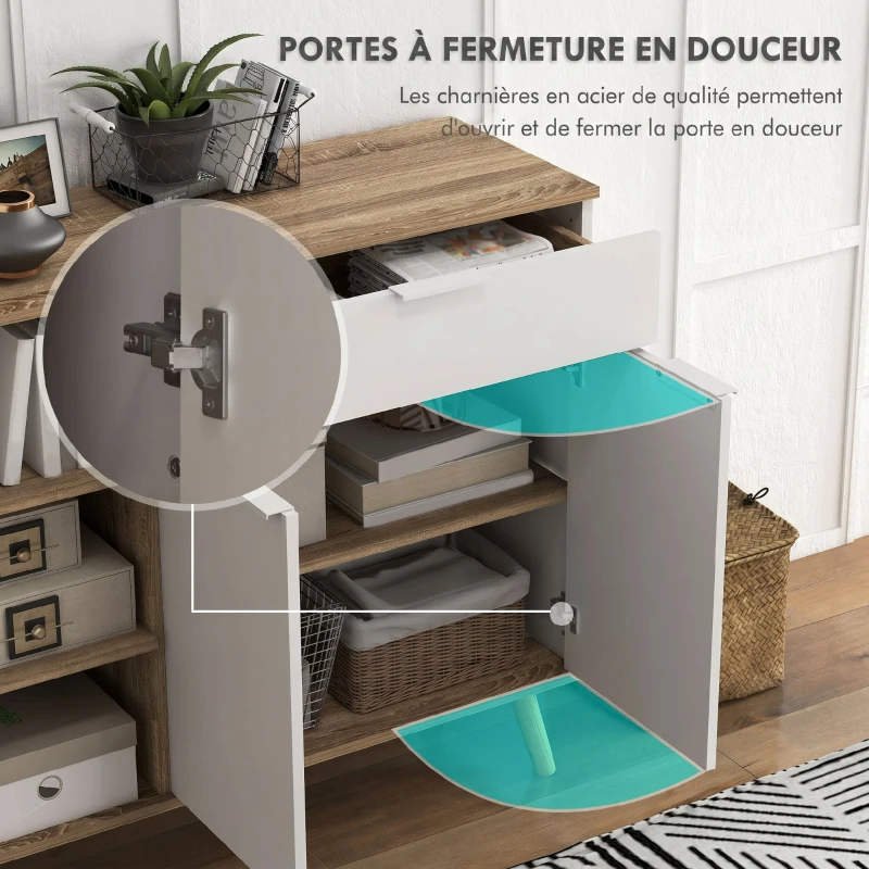 HOMCOM Meuble de rangement buffet cuisine 1 tiroir 1 placard double porte 3 étagères réglables 95 x 35 x 85 cm blanc(m-5)