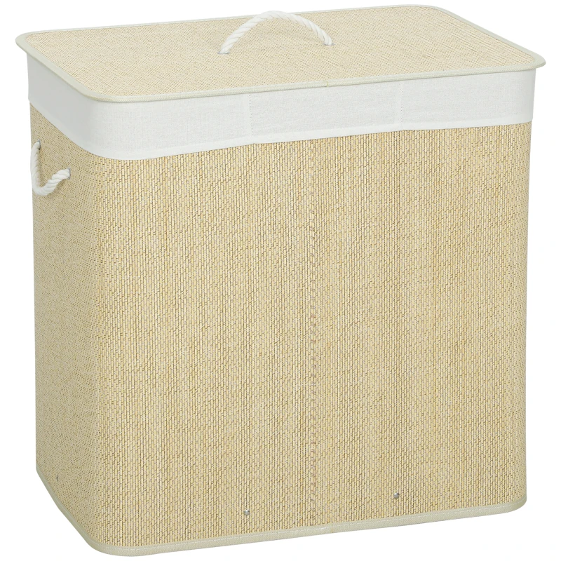 HOMCOM Panier à linge à trois compartiments avec couvercle, panier à linge en bambou 144 L avec poignées en corde