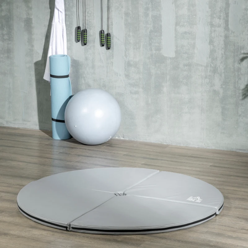 HOMCOM Tapis de pole dance pliable - pole dance mat - tapis de protection Ø 150 cm épaisseur 5 cm - revêtement plastique gris