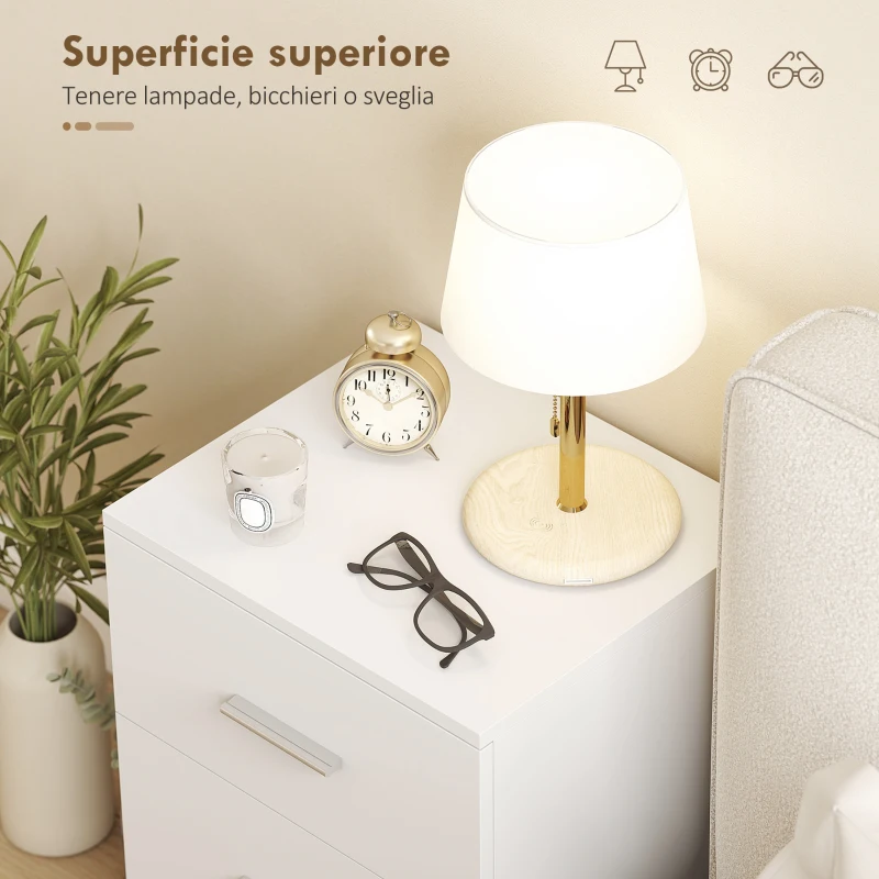 HOMCOM Comodino con 3 Cassetti Moderno e Multiuso per Camera e Salotto, 40x35x60 cm, Bianco