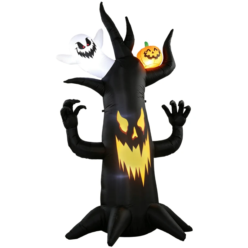 Outsunny 8 FT Halloween Inflatable Spooky Tree, Blow Up Decoration with Ghost and Pumpkin for Garden Indoor Outdoor Decor