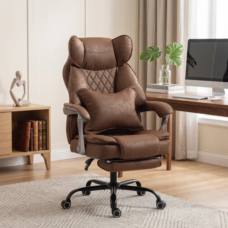 HOMCOM Executive Office Chair, Leathaire Big and Tall Office Chair 180 kg with Wide Seat, Reclining, Lumbar Support, Brown