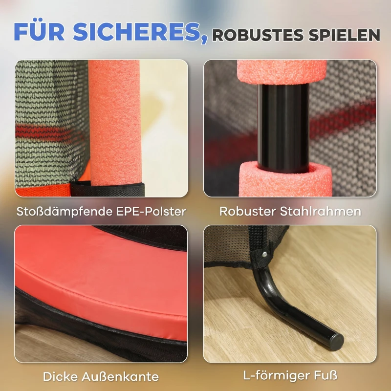 HOMCOM Trampolin für Kinder, Ø163 cm, mit Sicherheitsnetz, für drinnen und draußen, Belastung bis 50 kg, Stahl, Kunststoff, Rot