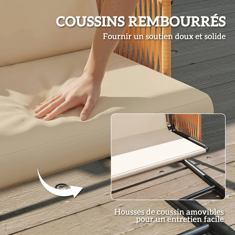 Outsunny Balancelle de Jardin Banc Suspendu Extérieur 3 Places Structure Acier Robuste 360kg Coussin Grand Confort 7cm Sable