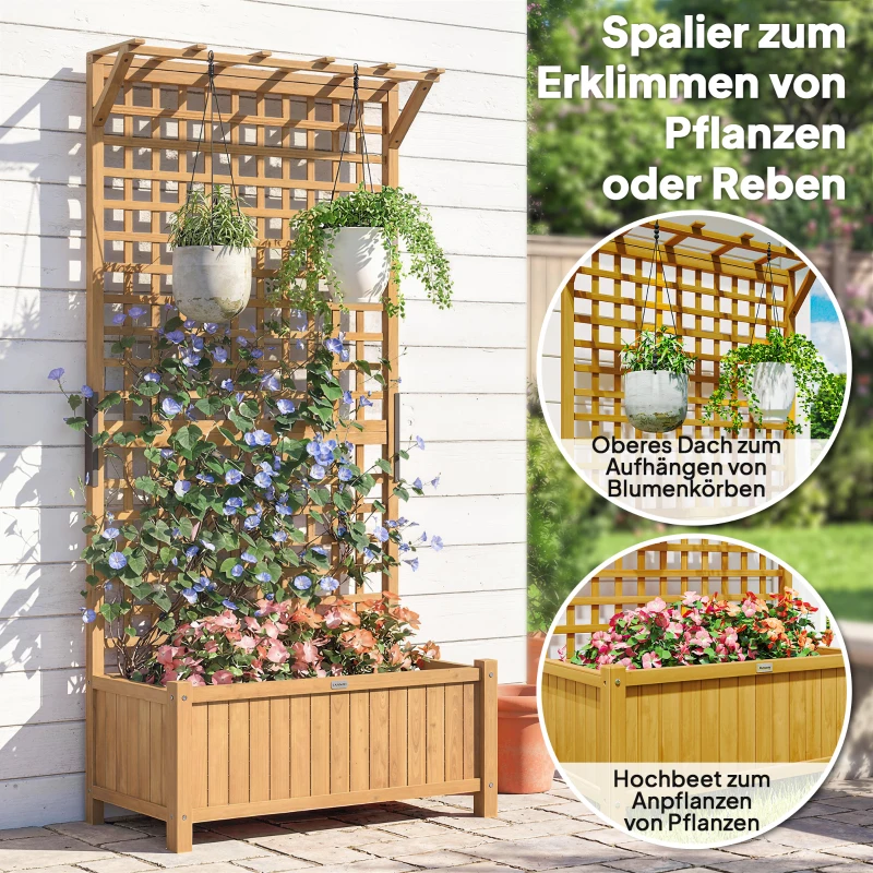 Outsunny Hochbeet mit Spalier und Dach, Pflanzkasten, Blumenbeet, wetterfest, Holz, 90 x 45 x 183 cm, Braun