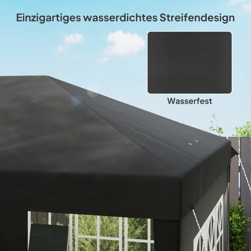 Outsunny Pavillon ca. 3x6m Wasserdicht Pop-up Faltpavillon mit 4 Seitenwänden, Fenster UV-Schutz Tragetasche Schwarz