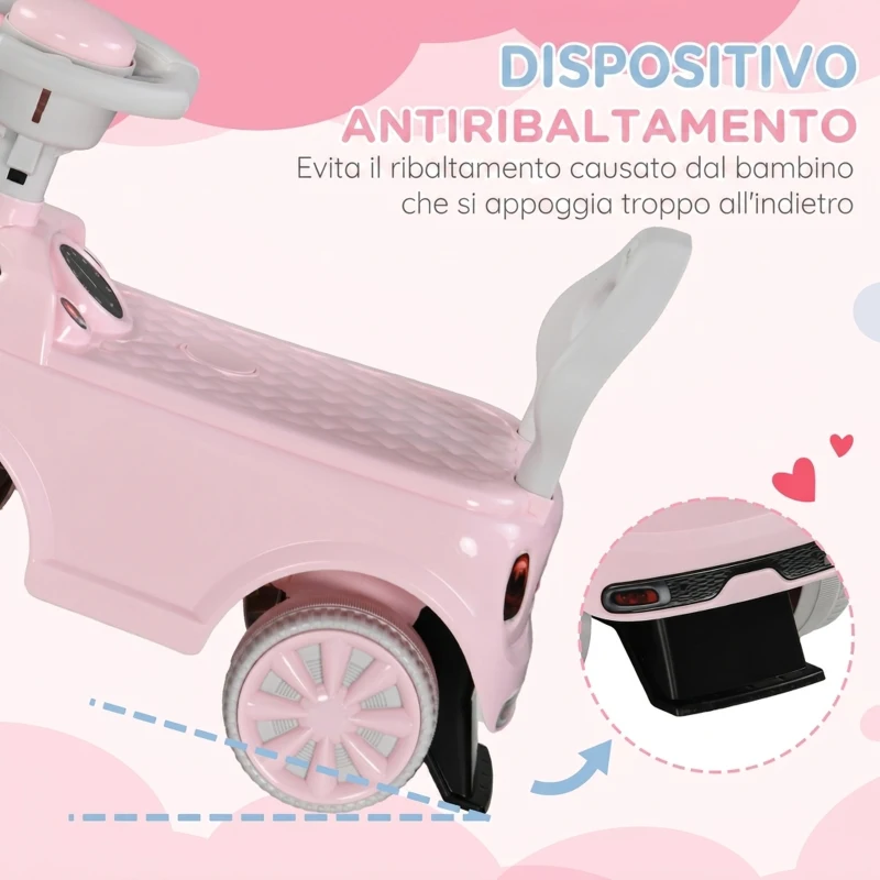 AIYAPLAY Macchina Cavalcabile per Bambini 18-36 Mesi a Spinta Manuale con Clacson, Volante Funzionante, Rosa