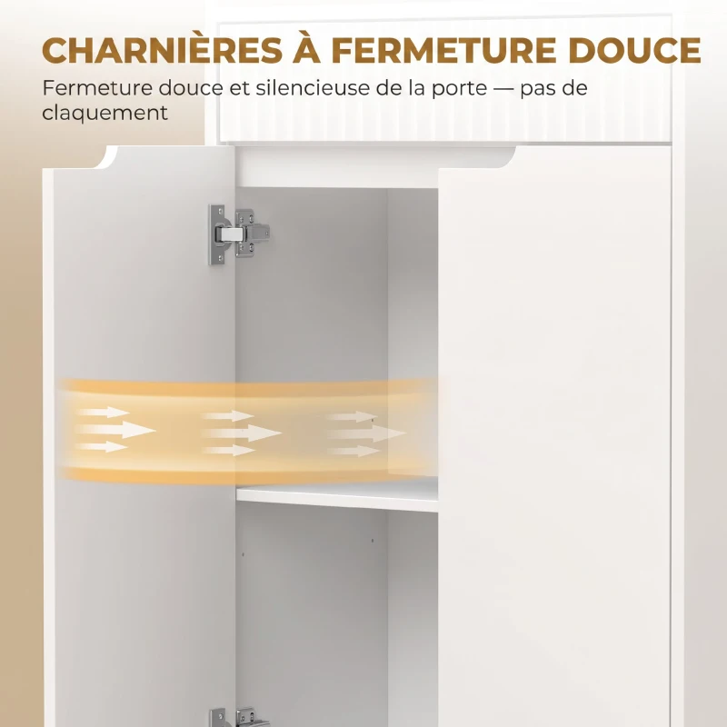 HOMCOM Meuble de salle de bain haut, 2 portes à fermeture douce, tiroir, 3 compartiments ouverts et étagères réglables, blanc