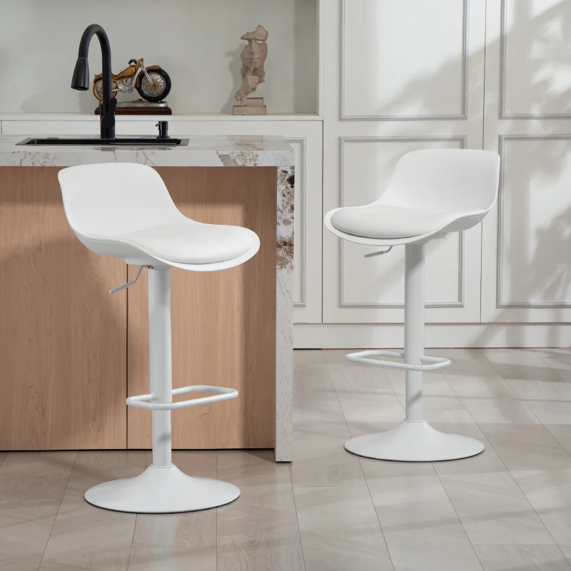 HOMCOM Lot de 2 tabourets de bar, tabourets hauts cuisine avec siège pivotant et hauteur réglable, 43 x 45 x 100 cm, blanc