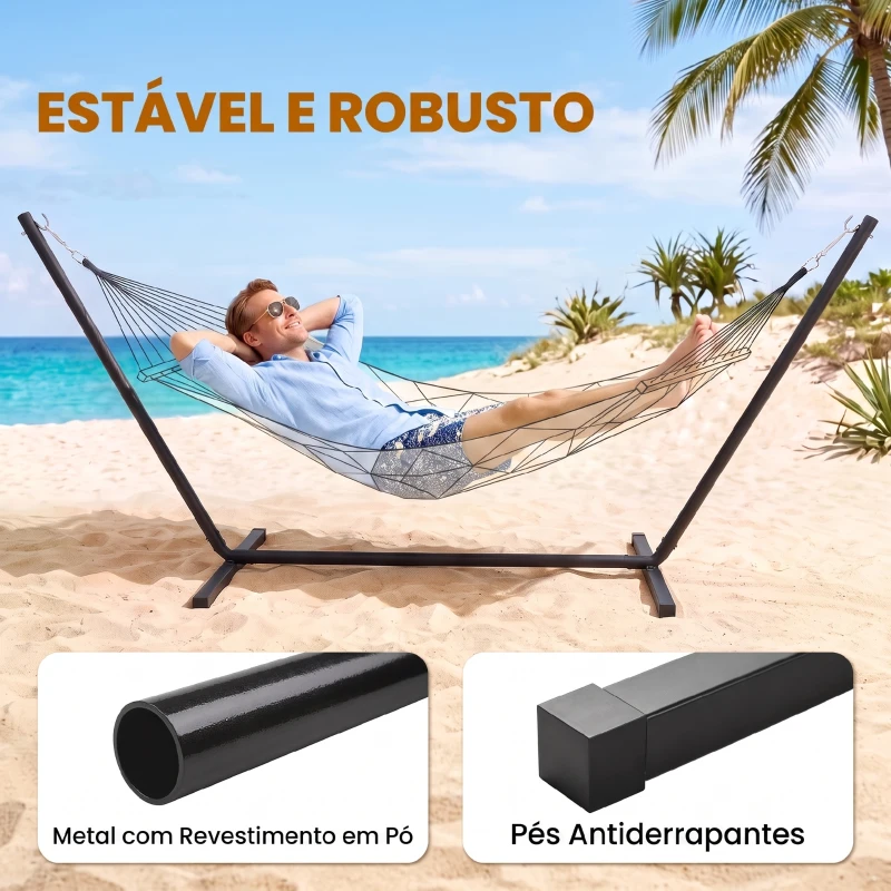 Outsunny Suporte para Cama de Rede de Metal Estrutura para Cama de Rede Carga 120 kg 360x92x112 cm Preto