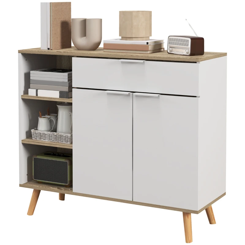 HOMCOM Meuble de rangement buffet cuisine 1 tiroir 1 placard double porte 3 étagères réglables 95 x 35 x 85 cm blanc(m-12)