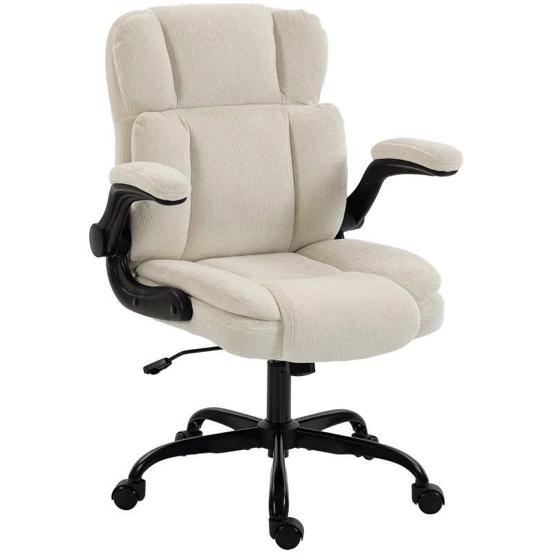 HOMCOM Scaun de Birou Ergonomic din Chenilă, Funcție Balans, Brațe Rabatabile, Înălțime Reglabilă, 70x67x108cm, Bej