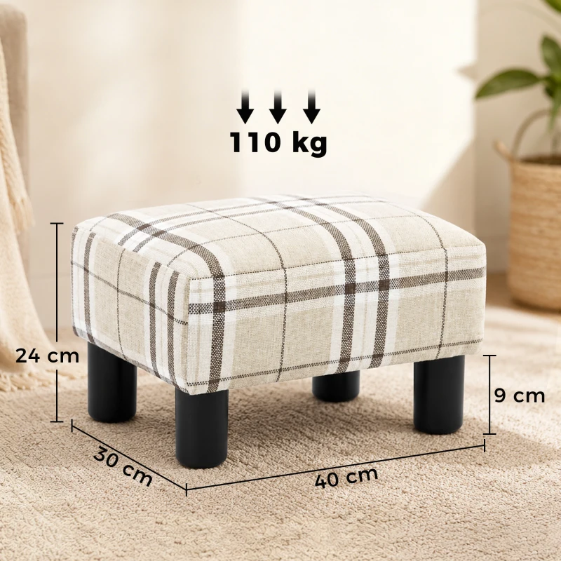 HOMCOM Linen Fabric Footstool Ottoman Cube with 4 Plastic Legs, Multi-colored