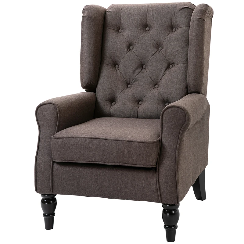 HOMCOM Fauteuil de salon capitonné avec assise large, pieds en bois, style classique, grand confort, 74 x 86 x 102 cm, marron