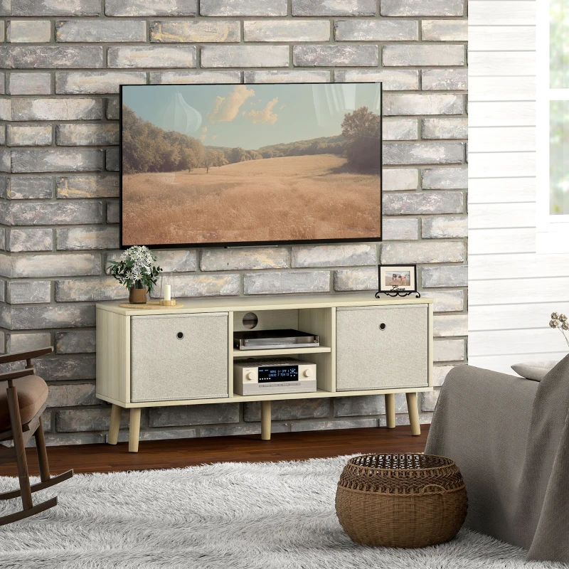 HOMCOM Mobile TV Fino a 50" con 2 Cassetti Removibili e 2 Ripiani Aperti, 110x29x46.5cm, Color Legno Beige