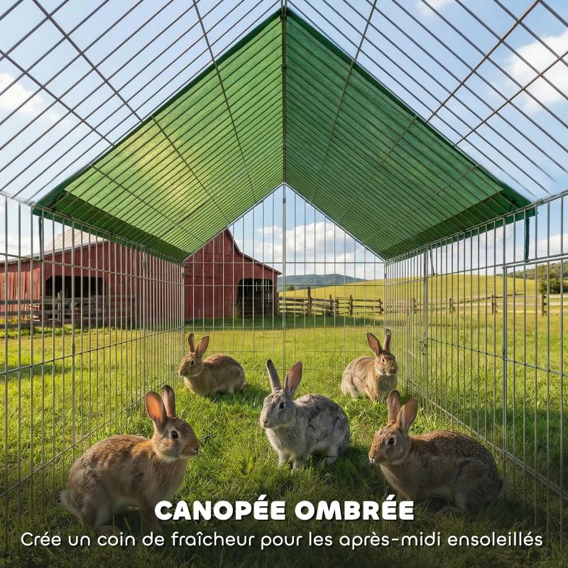 PawHut Parc Enclos Cage Lapin Extérieur avec Portes Verrouillables et Protection Pare-Soleil Toit, Acier, 180x75x75 cm, Vert