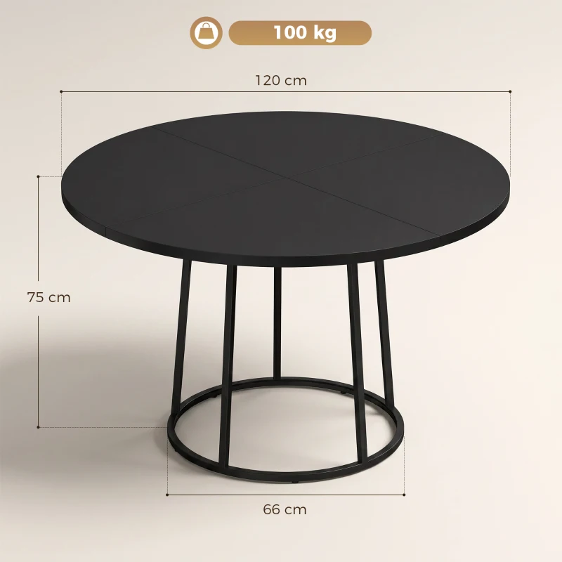 HOMCOM Dining Table Space Saving Kitchen Table Spliced Tabletop Conical Metal Base 120 cm Round Black