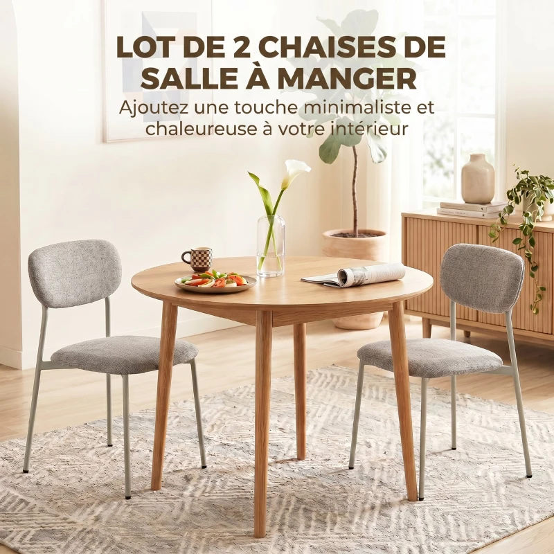 HOMCOM Lot de 2 chaises de salle à manger modernes, chaises de cuisine empilables en tissu effet lin, marron clair