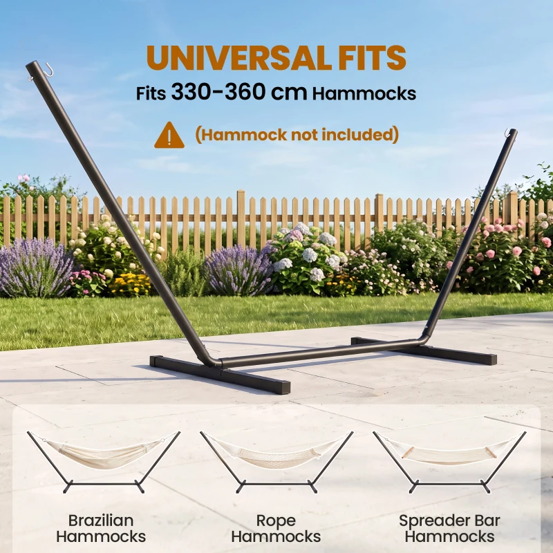 Outsunny 3.6m Extra-long Universal Hammock Stand Metal Frame Garden Camping Picnic Outdoor Patio Replacement – Stand Only