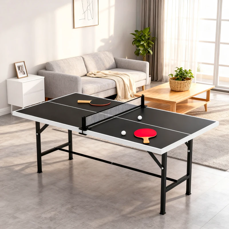 SPORTNOW 5ft Mid-Size Table Tennis Table, Ping Pong Table with Net, 2 Table Tennis Paddles and 3 Balls for Indoor Game, Black