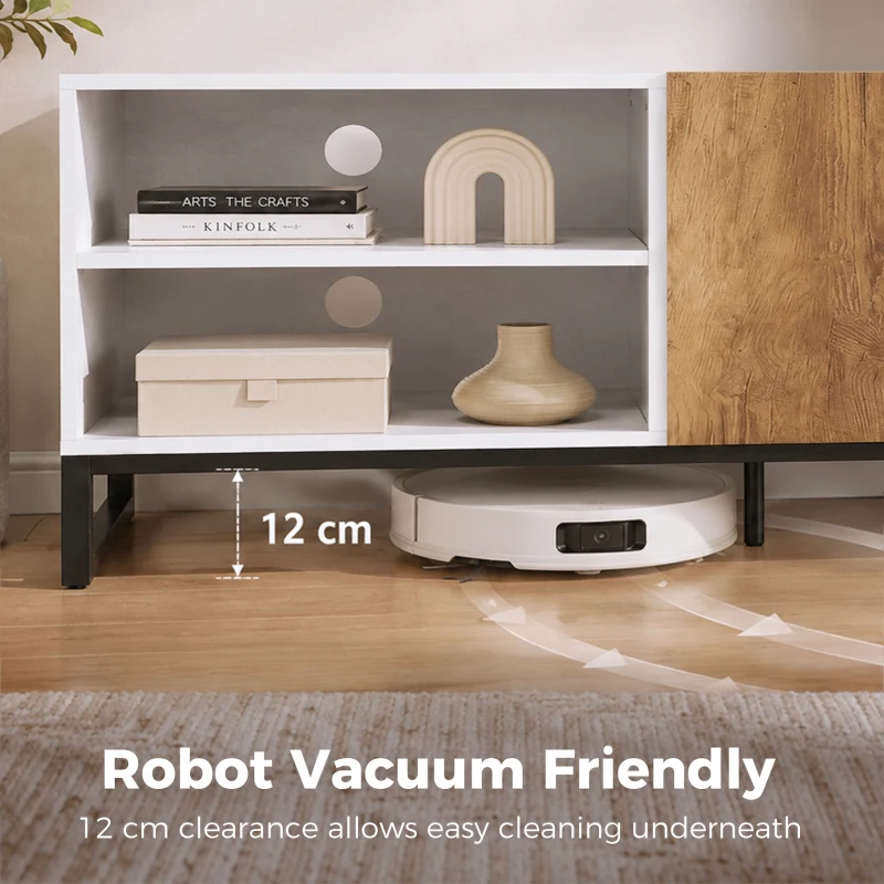 HOMCOM Meuble TV 140 cm, Meuble Télé pour Téléviseur jusqu'à 55 Pouces, 2 Portes à Fermeture Douce et Étagères Réglables, Blanc