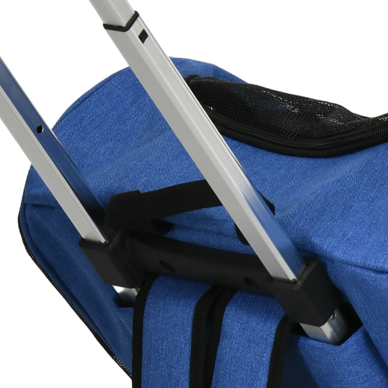 PawHut Sac de transport à roulettes pour chien 2 en 1 trolley chariot sac à dos pour chien chat avec poignée téléscopique, sacs de rangement, aérations, attache de sécurité, 42 x 25 x 55 cm, bleu