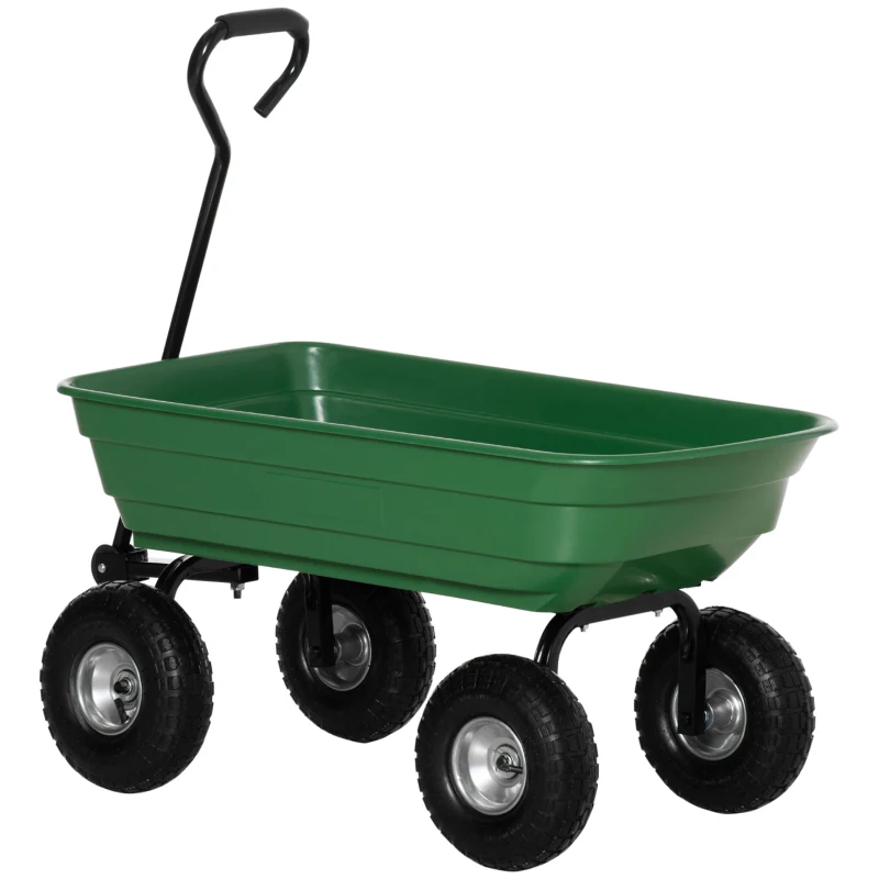 Outsunny Chariot de Jardin 100L Charge 250 kg, 4 Roues pneumatiques Remorque à Main pour Extérieur 108 x 52 x 100 cm Acier vert