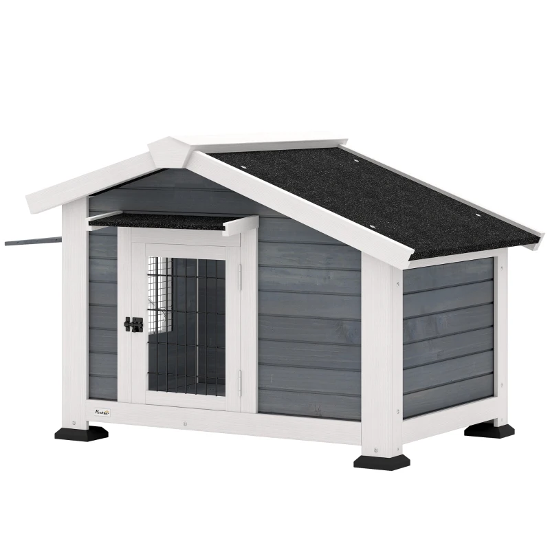 PawHut Niche pour Chien Extérieur Abri Jardin Surélevé Plancher Amovible Auvent de Porte et Toit Imperméable 98x76x69,5cm Gris
