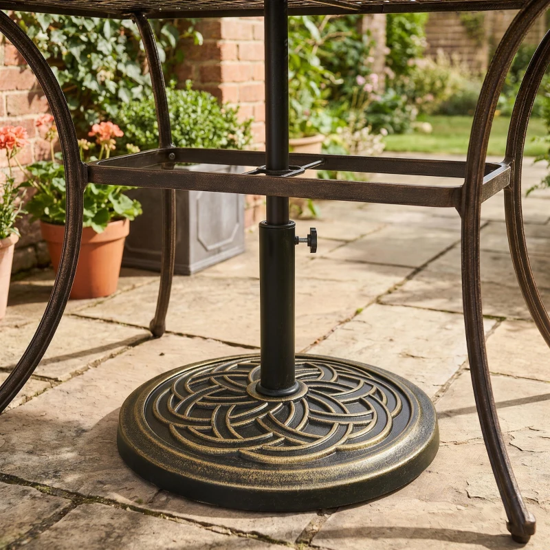 Outsunny Base per Ombrellone Rotonda da 12kg in Resina con Decorazione, per Pali da 38mm e 48mm, Φ45x33cm, Bronzo