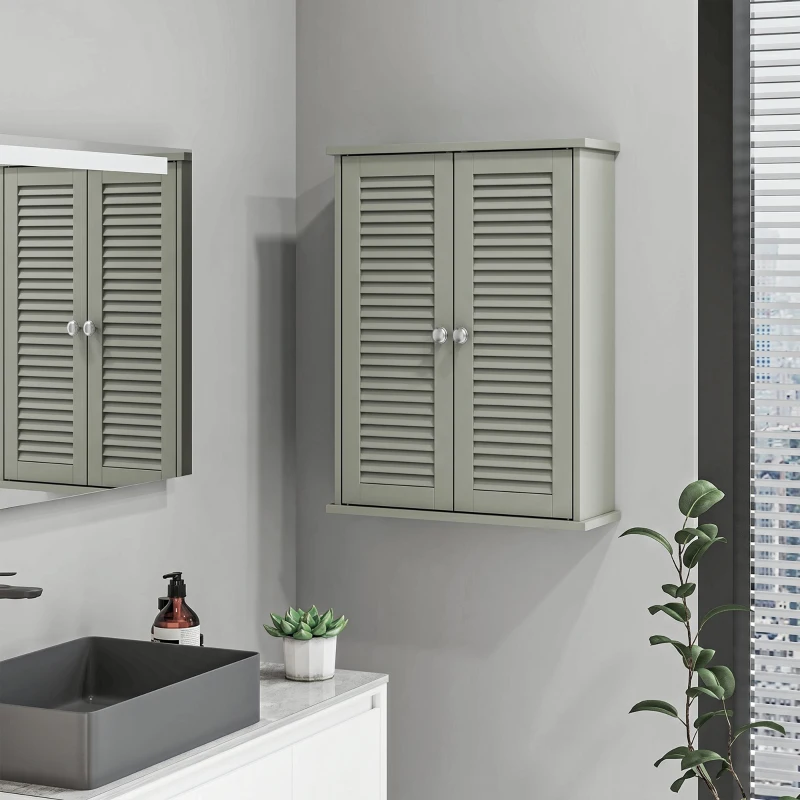 HOMCOM Bathroom Cabinet, Bathroom Wall Cabinet with Louvered Doors and Adjustable Shelf Storage for Kitchen, Light Green
